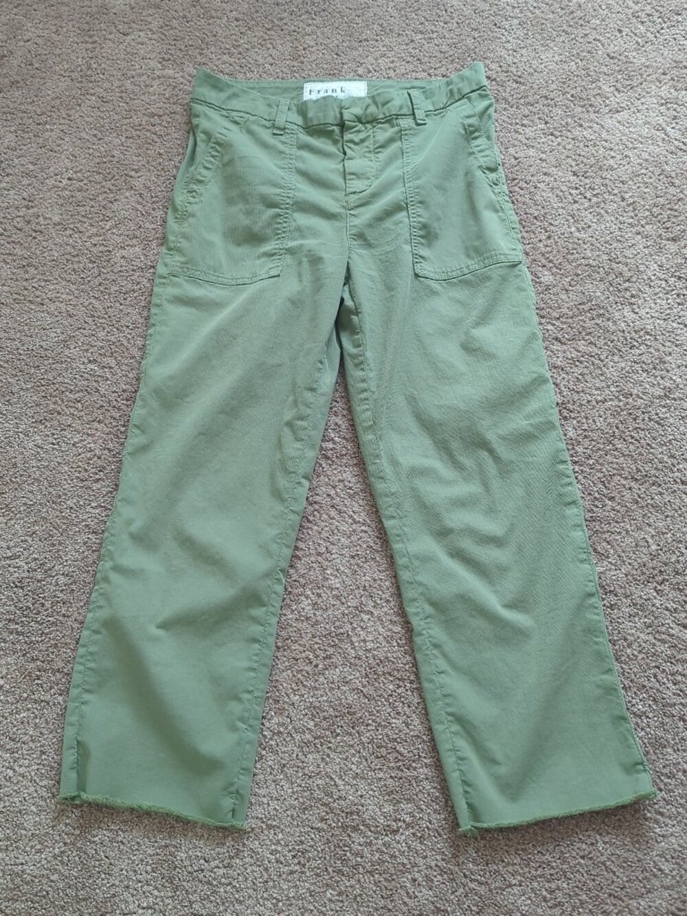 Frank & Eileen Blackstone Crop Utility Pants Green 4 Custom Floral Embroidery